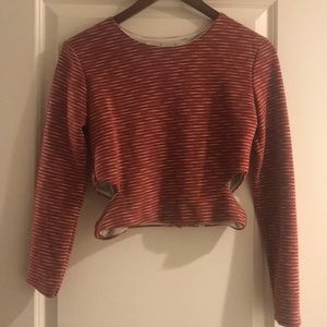 ChicWish Cropped Side Red Sweater Top